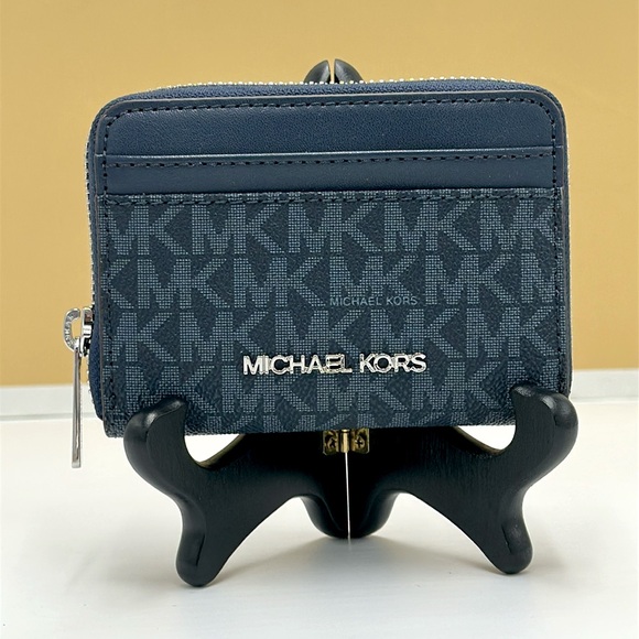 Michael Kors Handbags - Michael Kors Women Medium Logo Zip Around Card Case Coin Pouch Wallet Admiral Ml